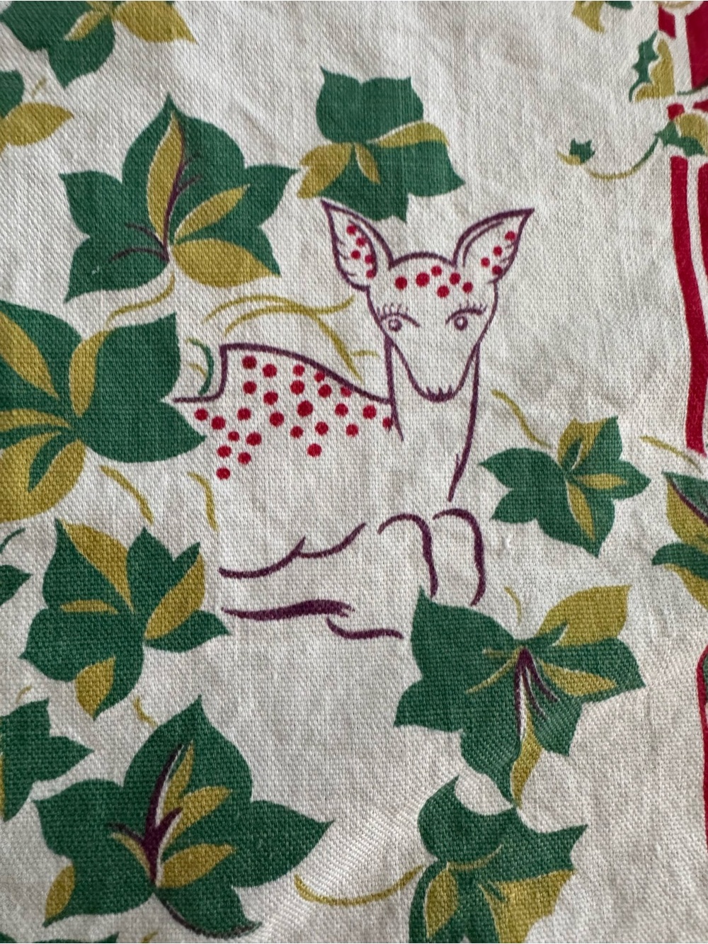 Vintage 1950’s Startex Kitchen Tea Towel Animals Ivy Red Green 16X29 Tucapau SC